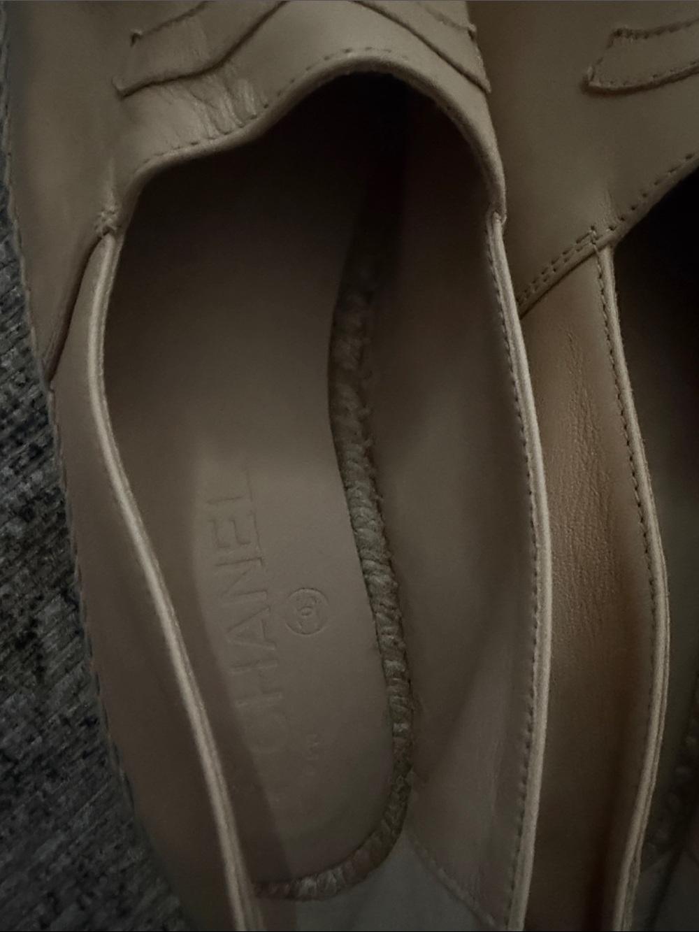 CHANEL Beige Leather Espadrilles with Black Cap Toe - Picture 7 of 8
